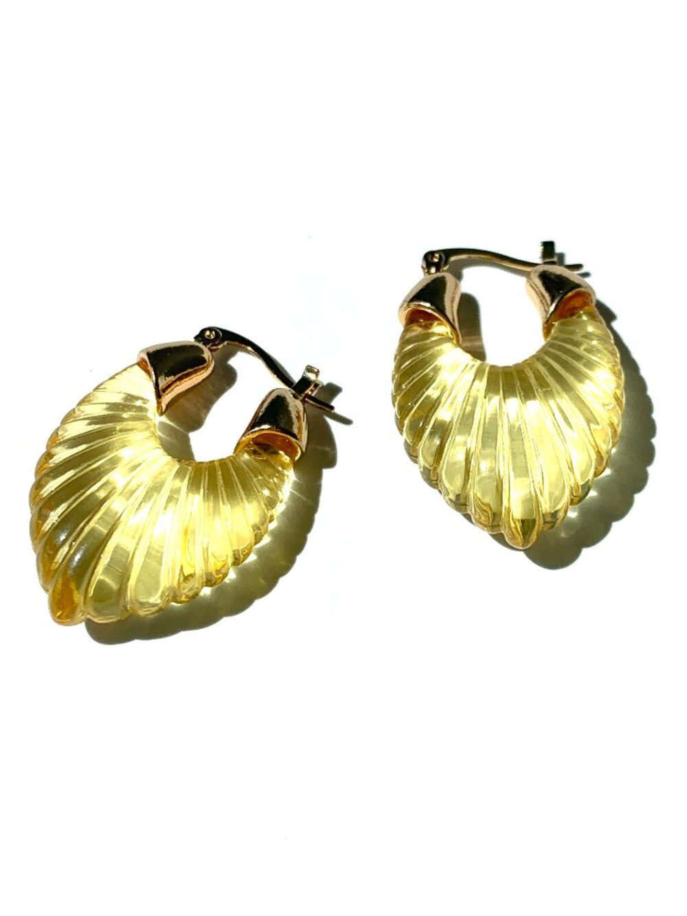 NEW~ Anthropologie Scalloped Yellow Resin Hoop Earrings